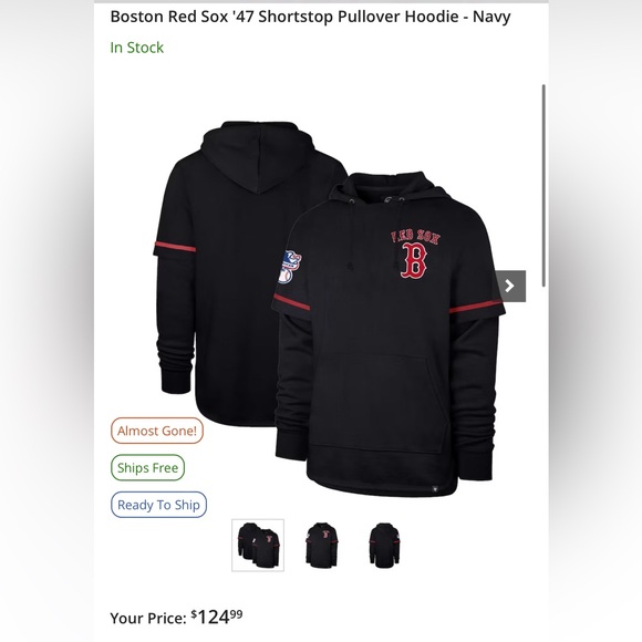 Boston Red Sox '47 Shortstop Pullover Hoodie - Navy - Picture 2 of 3